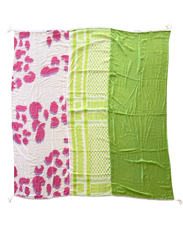 Hatta and Two Fabric Scarf in Neon Pink and Green