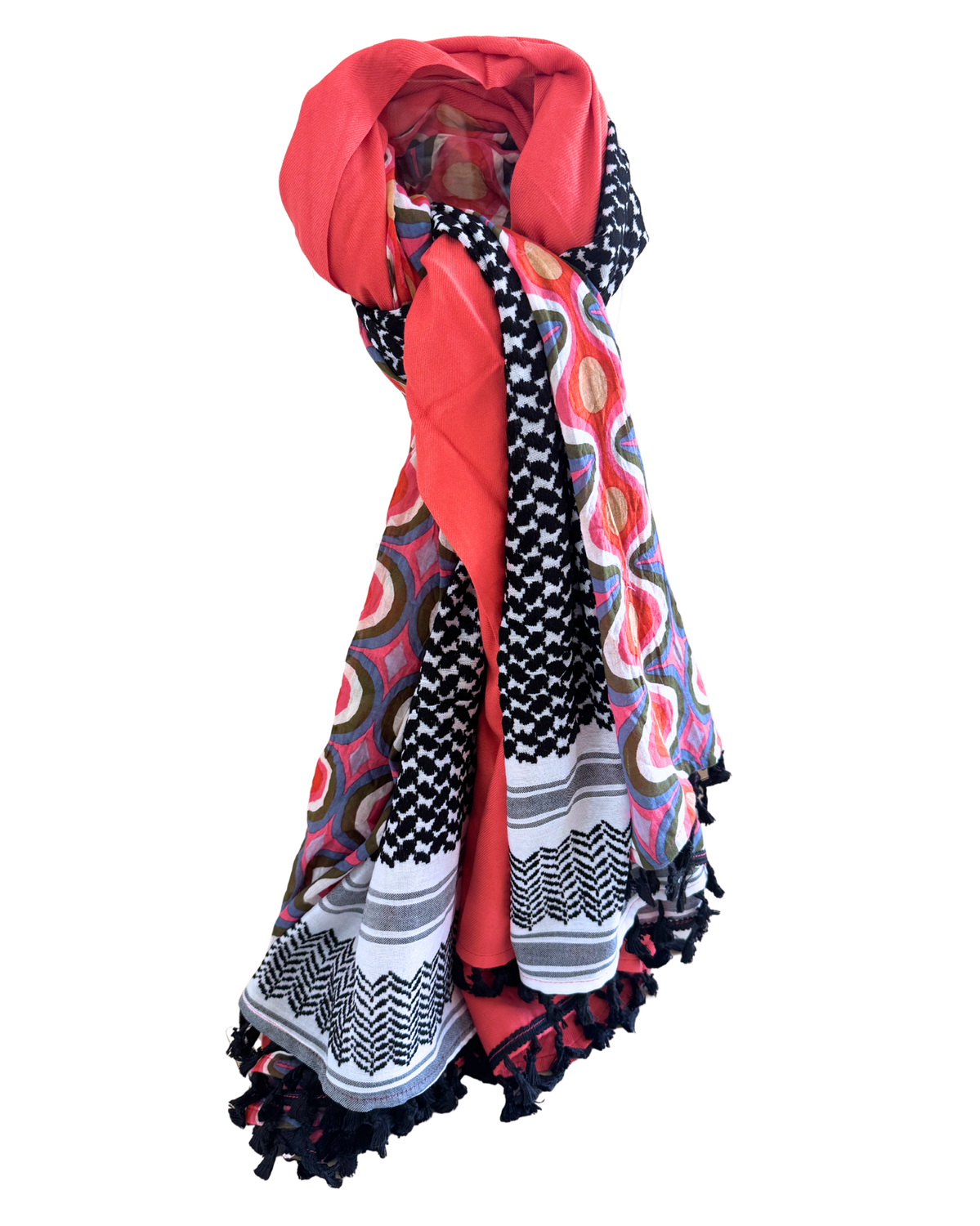 Hatta and Two Fabric Scarf in Pink and Coral
