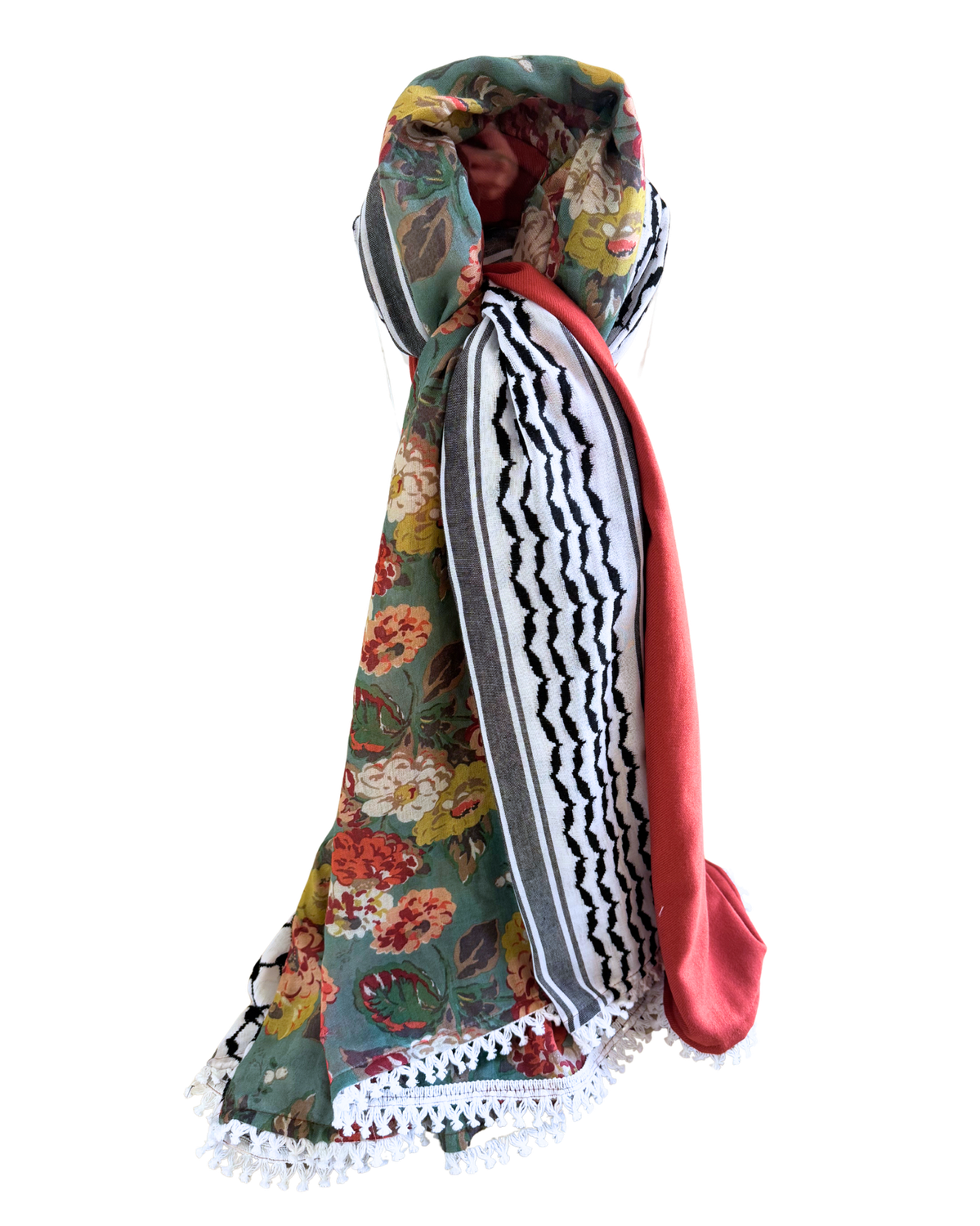 Hatta and Two Fabric Scarf in Red and Blue