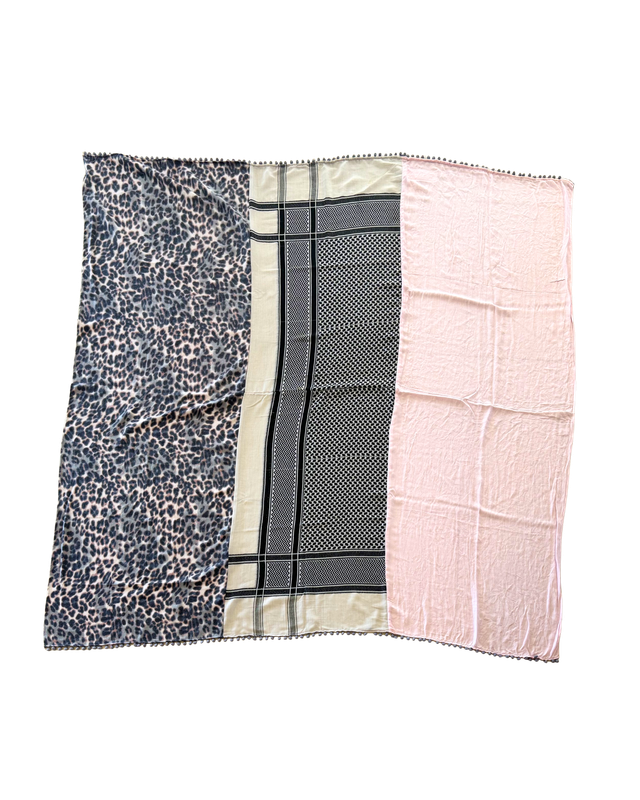 Hatta and Two Fabric Scarf in Baby Pink Leopard Print
