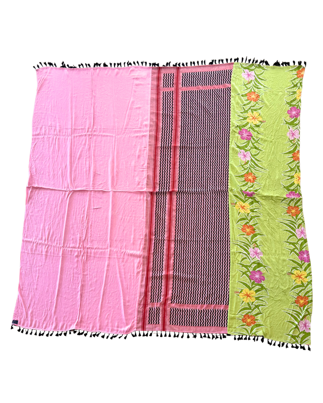 Hatta and Two Fabric Scarf in Lime Green and Pink