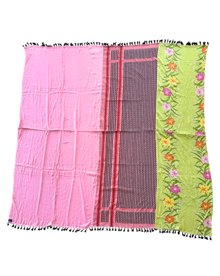 Hatta and Two Fabric Scarf in Lime Green and Pink