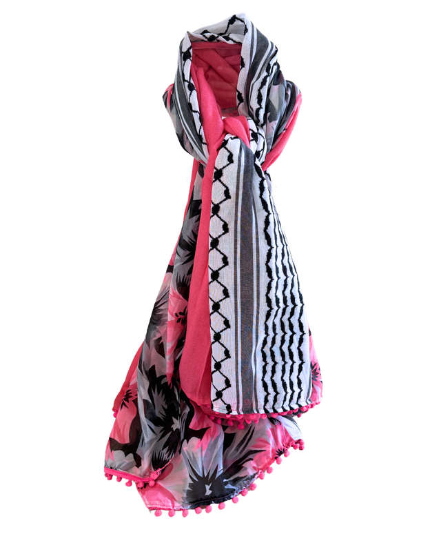 Hatta and Two Fabric Scarf in Pink and Black Floral