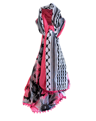 Hatta and Two Fabric Scarf in Pink and Black Floral