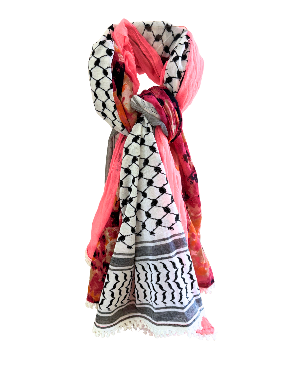 Hatta and Two Fabric Scarf in Neon Pink and Red