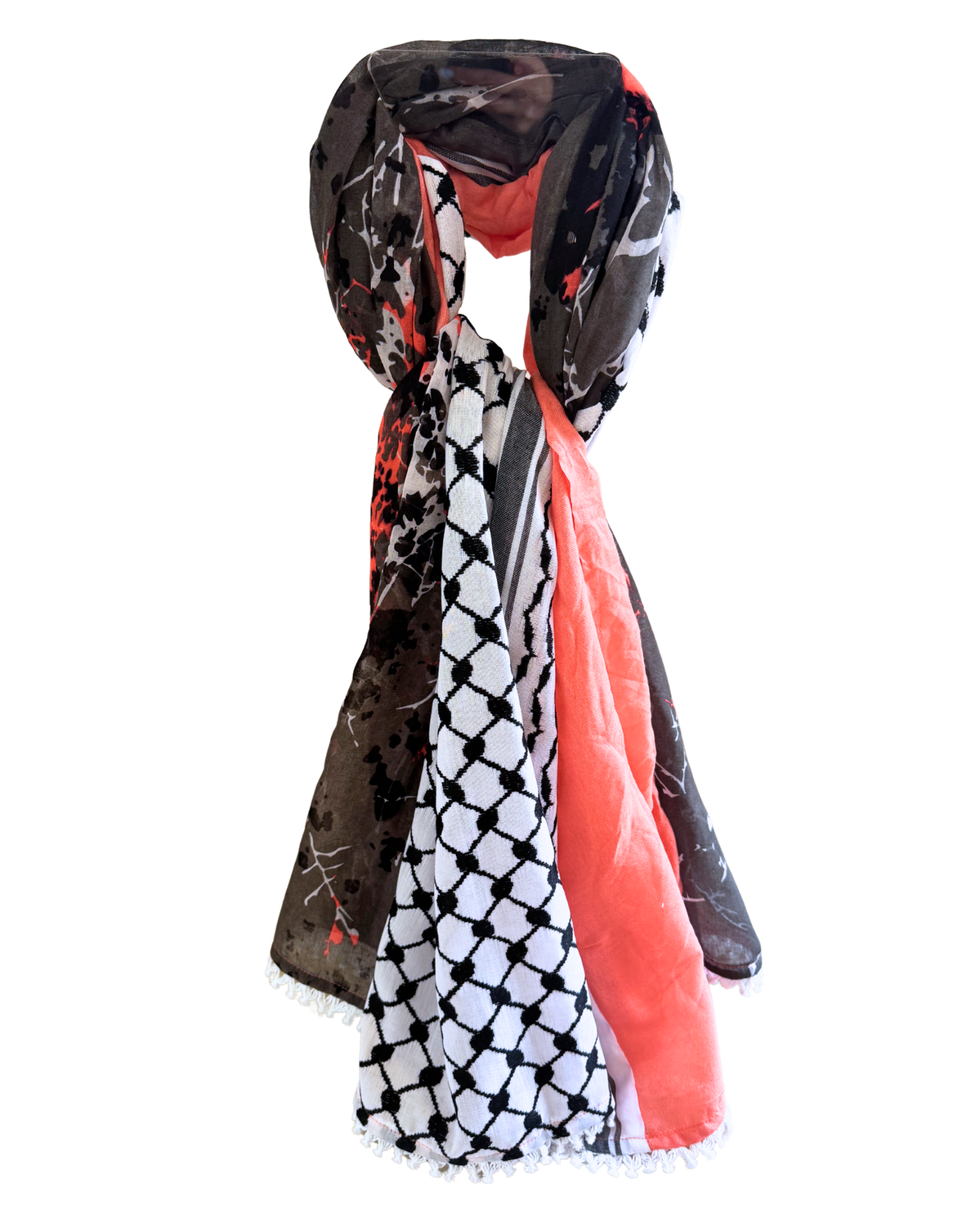 Hatta and Two Fabric Scarf in Black and Bright Pink
