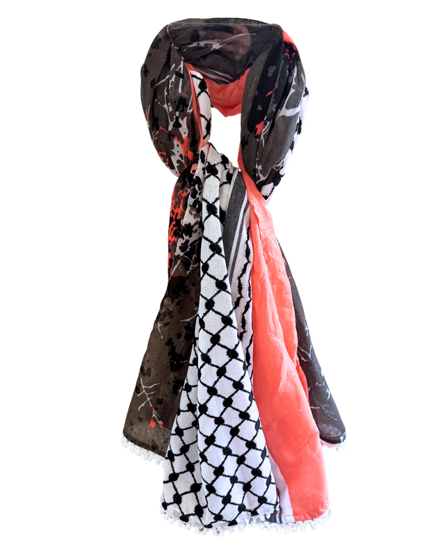 Hatta and Two Fabric Scarf in Black and Bright Pink