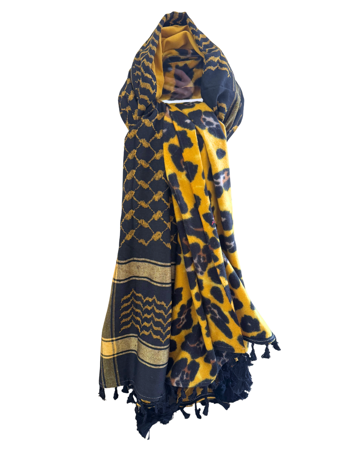 Hatta and Two Fabric Scarf in Yellow Leopard Print