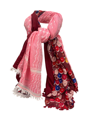 Hatta and Two Fabric Scarf in Light Pink and Burgundy