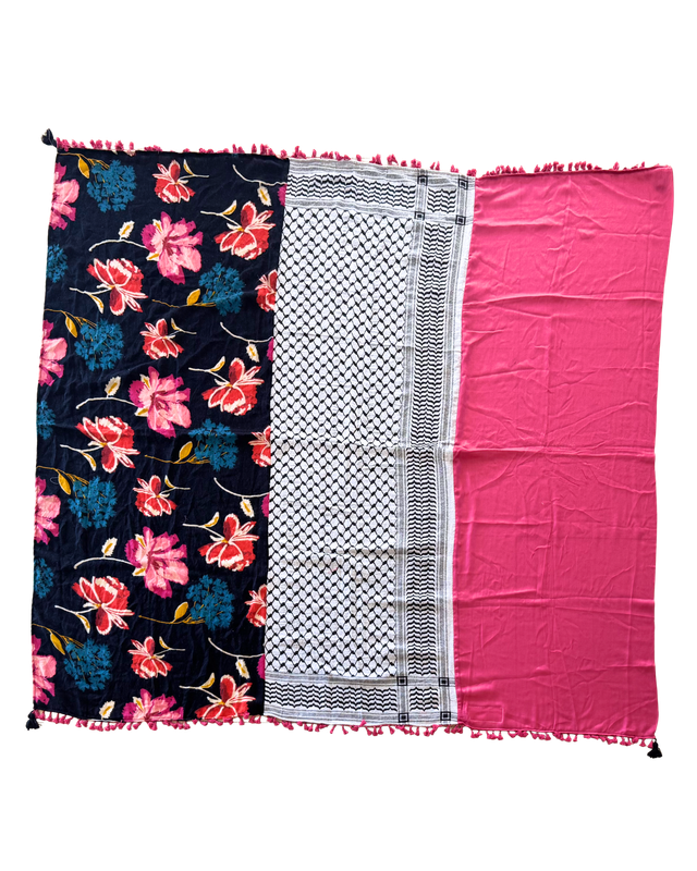 Hatta and Two Fabric Scarf in Black and Pink Floral