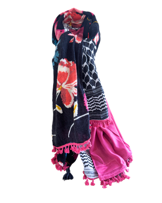 Hatta and Two Fabric Scarf in Black and Pink Floral