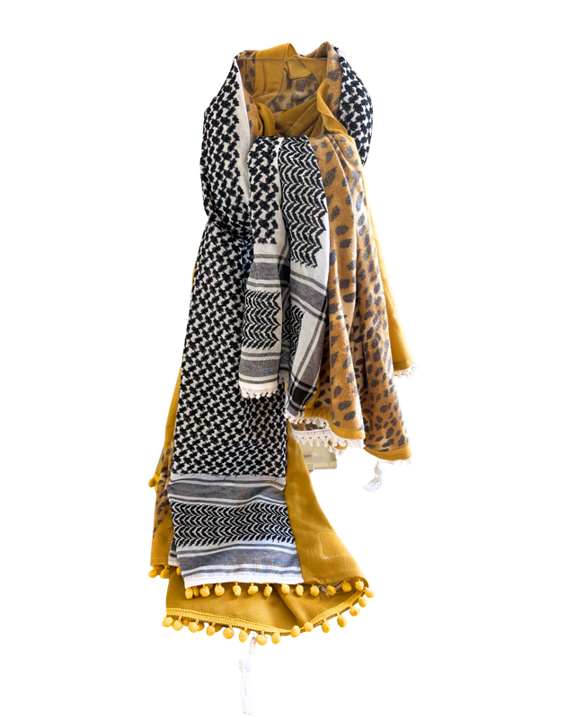 Hatta and Two Fabric Scarf in  Mustard
