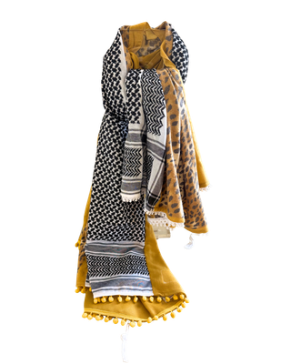 Hatta and Two Fabric Scarf in  Mustard