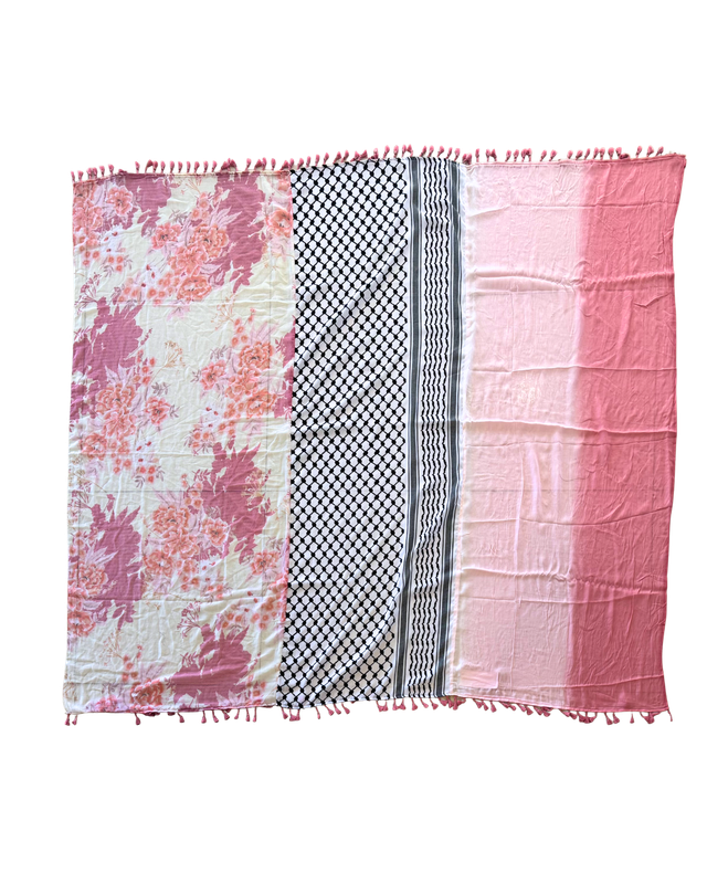 Hatta and Two Fabric Scarf in White and Pink