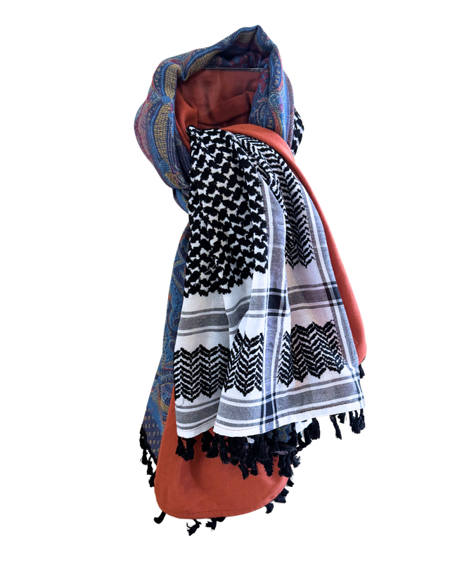 Hatta and Two Fabric Scarf in Orange and Purple