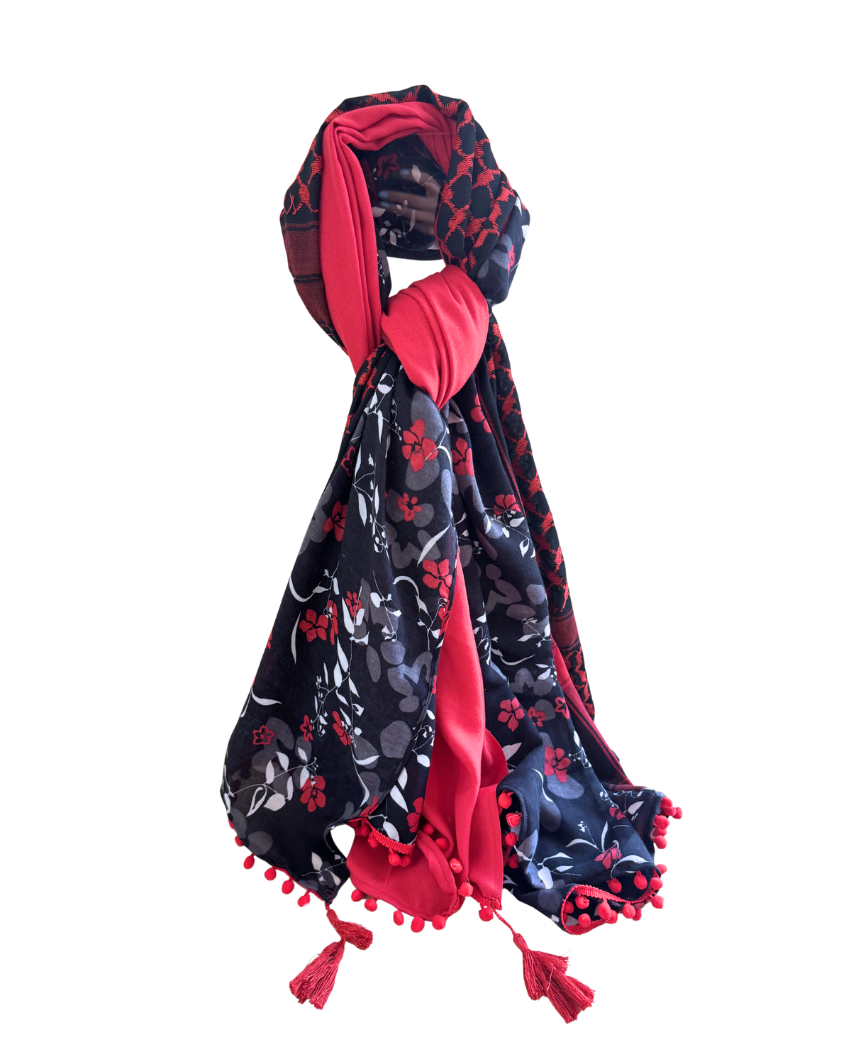 Hatta and Two Fabric Scarf in Bright Pink and Black