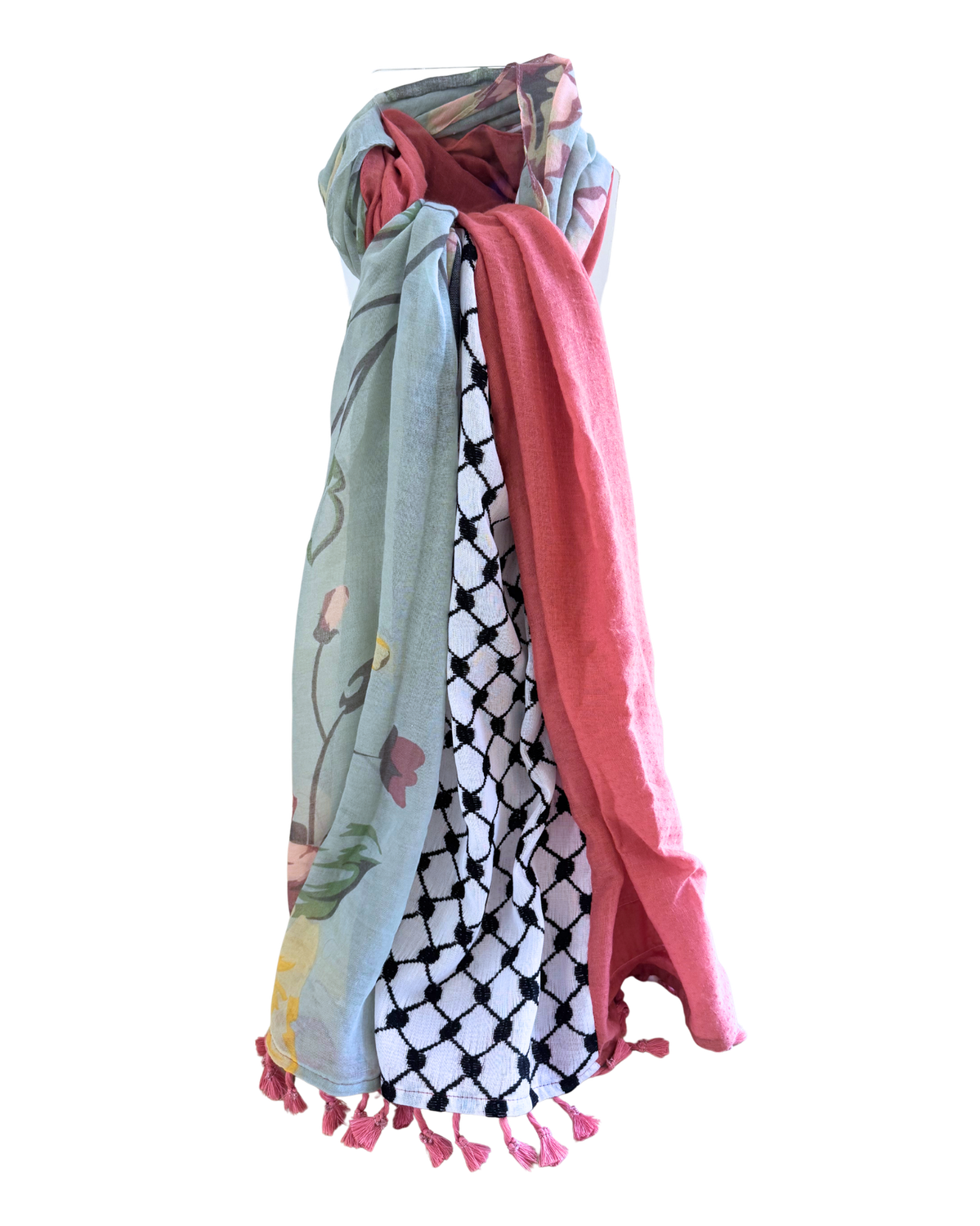 Hatta and Two Fabric Scarf in Baby Blue and Rose
