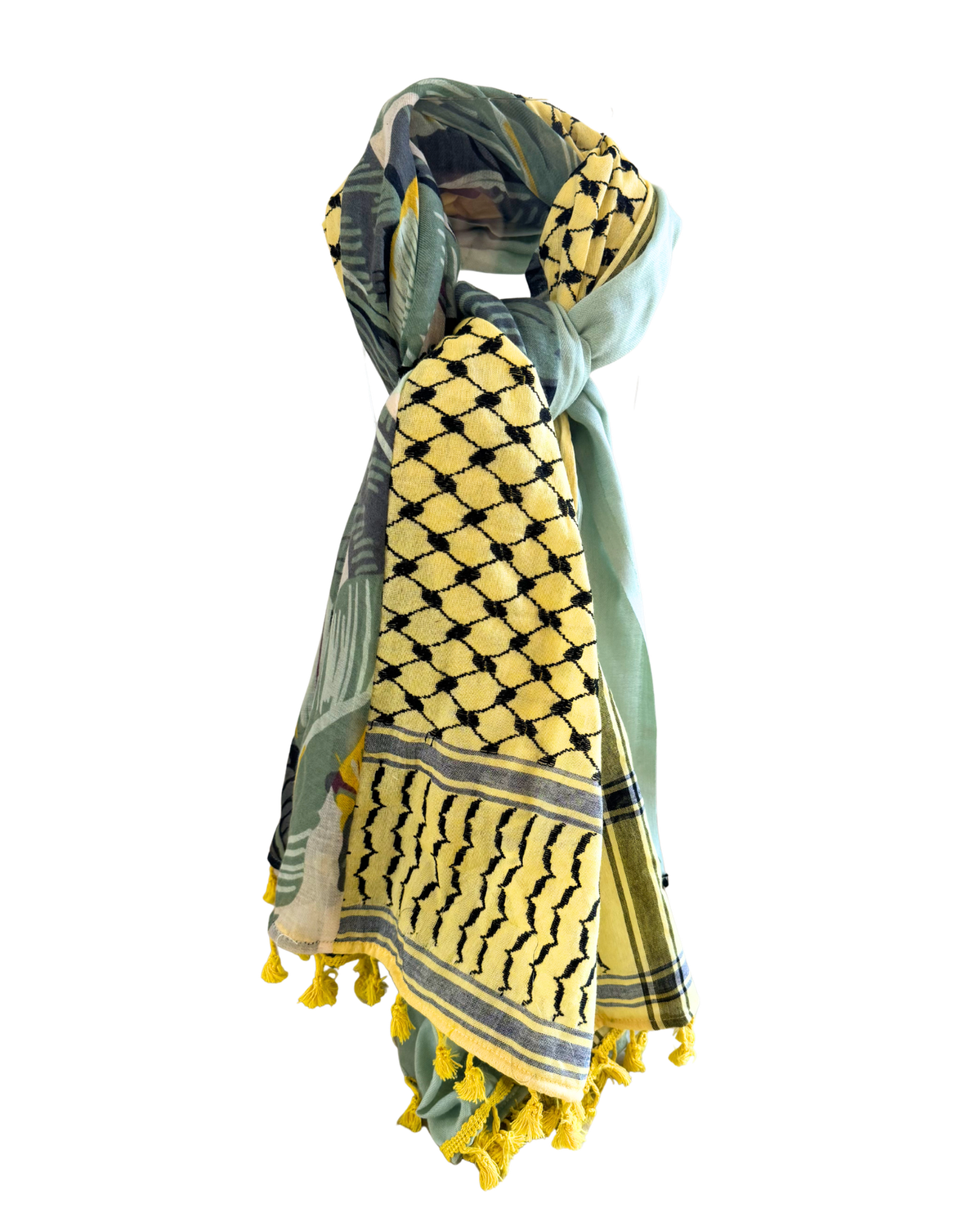 Hatta and Two Fabric Scarf in Blue and Yellow