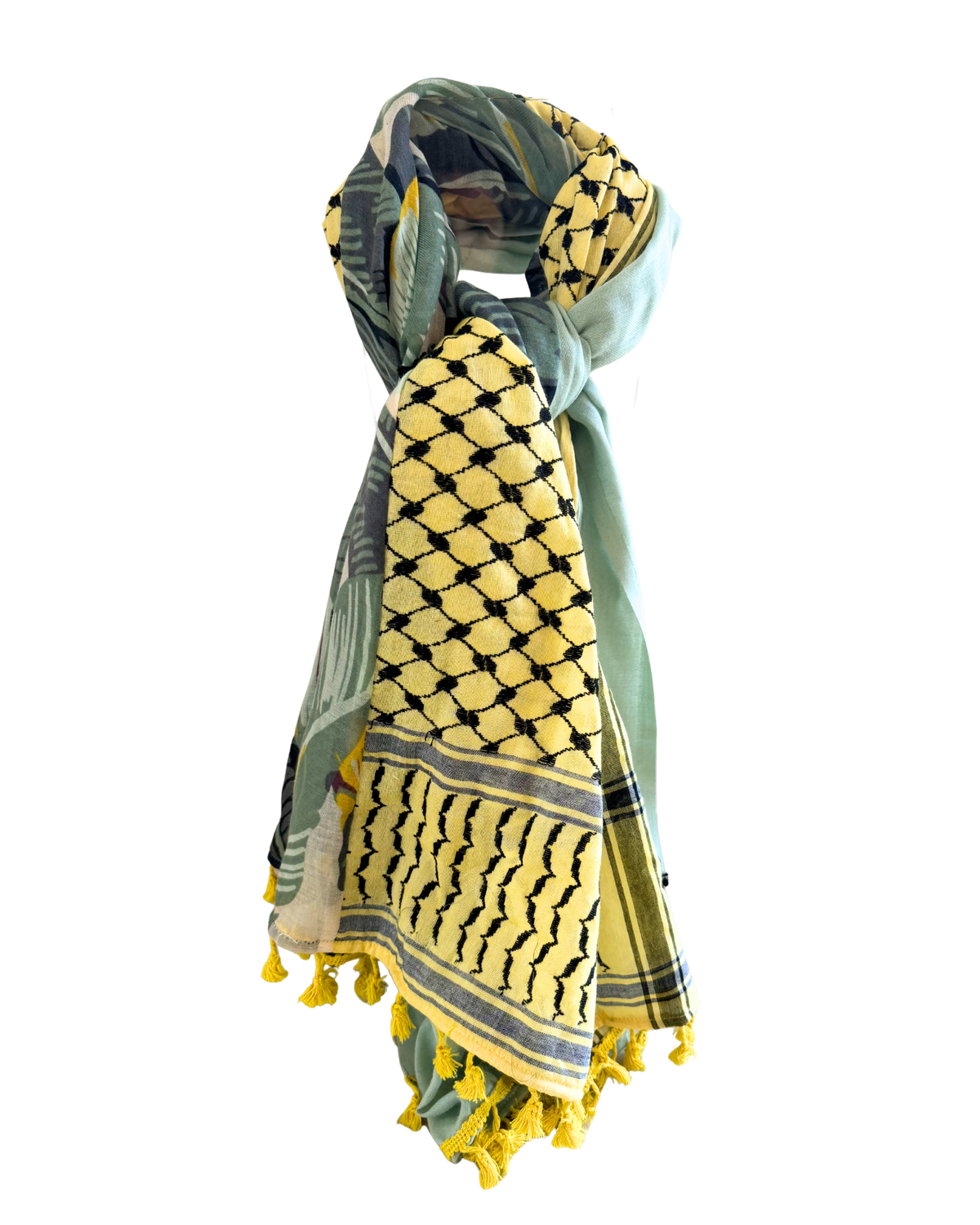 Hatta and Two Fabric Scarf in Blue and Yellow