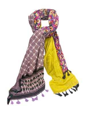 Hatta and Two Fabric Scarf in Purple and Yellow Green