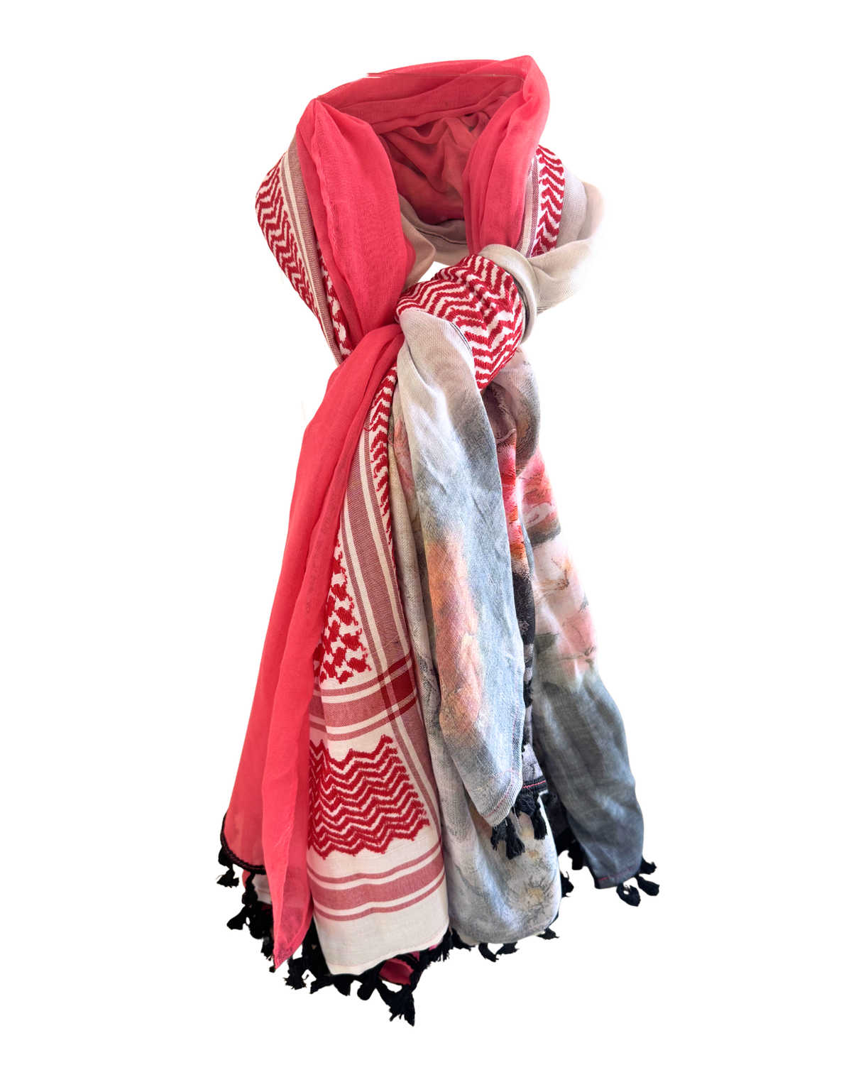 Hatta and Two Fabric Scarf in Pink and Red