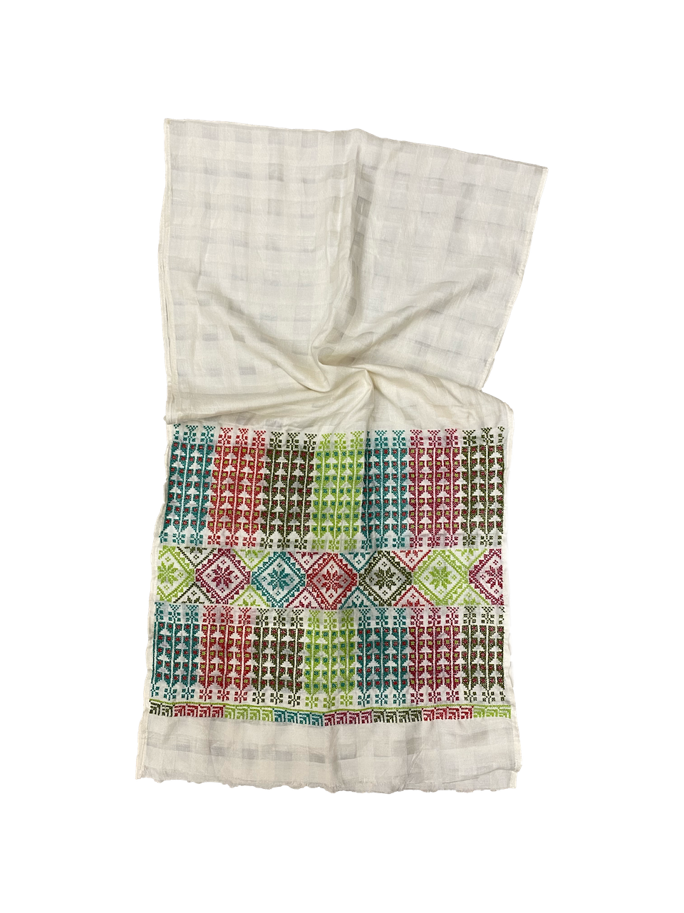 The Embroidered Silk Scarf in White with Heavy Embroidery