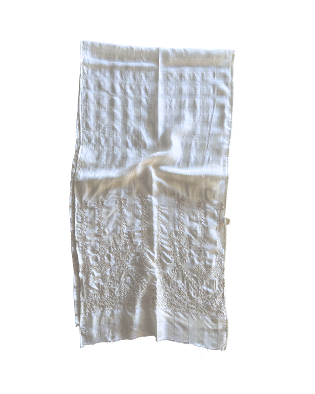 The Embroidered Silk Scarf in White with Heavy Embroidery
