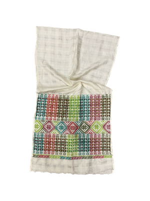 The Embroidered Silk Scarf in White with Heavy Embroidery