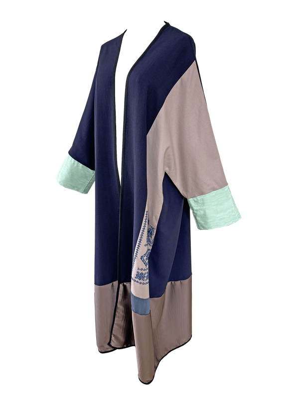 Long Abaya with Hand Embroidery in Pink and Navy Blue