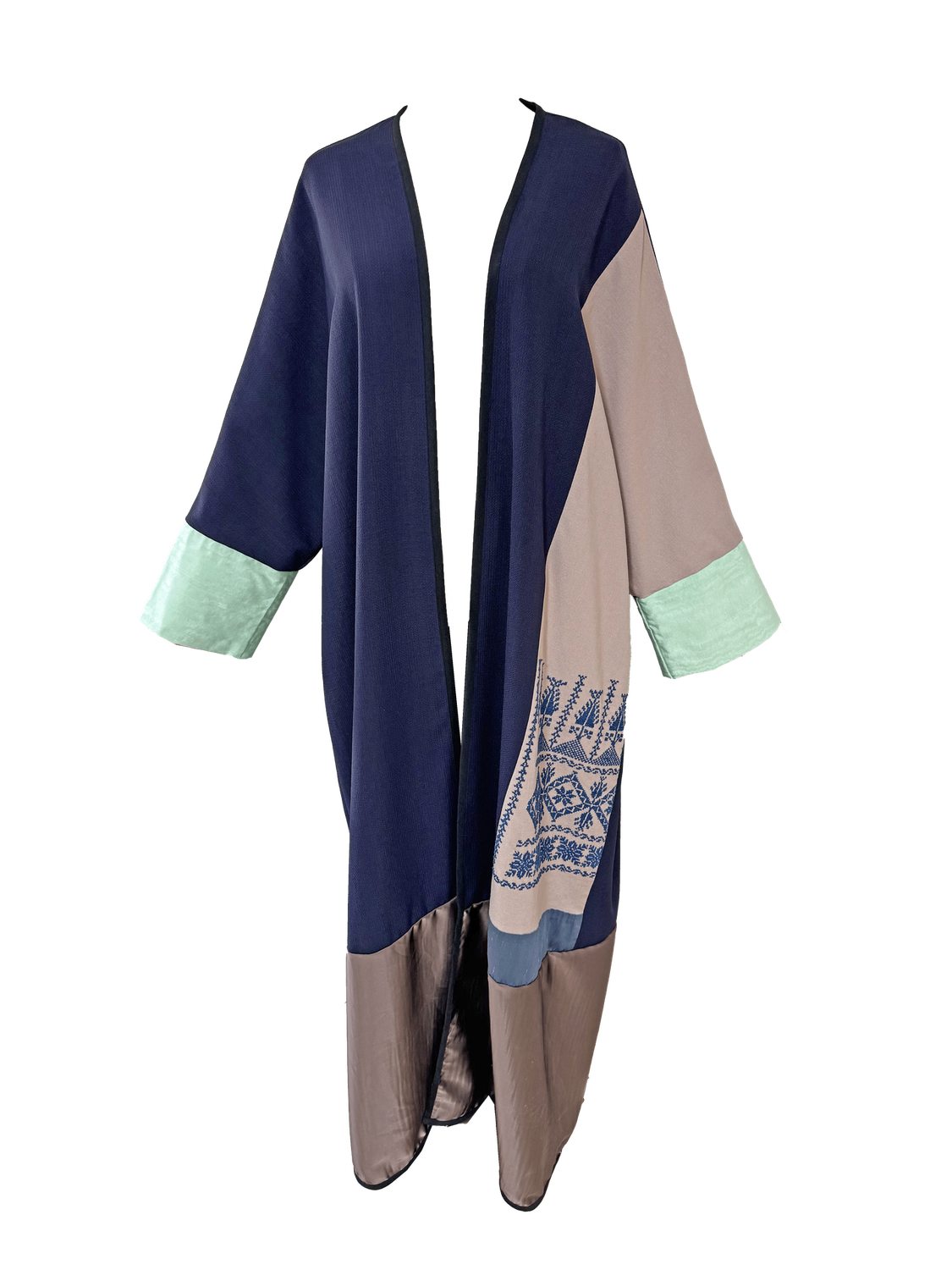 Long Abaya with Hand Embroidery in Pink and Navy Blue