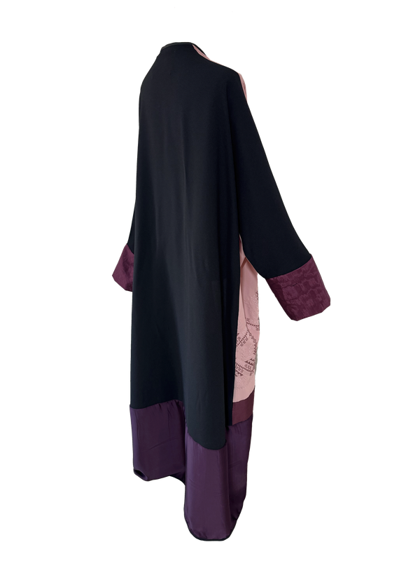 Long Abaya with Hand Embroidery in Dusty Pink and Purple