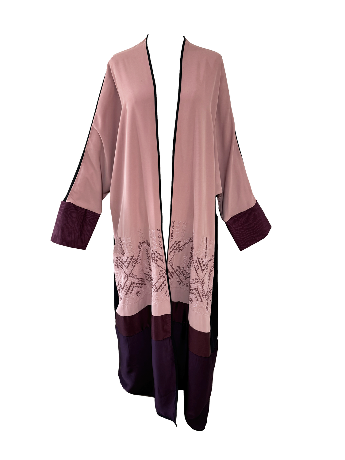 Long Abaya with Hand Embroidery in Dusty Pink and Purple