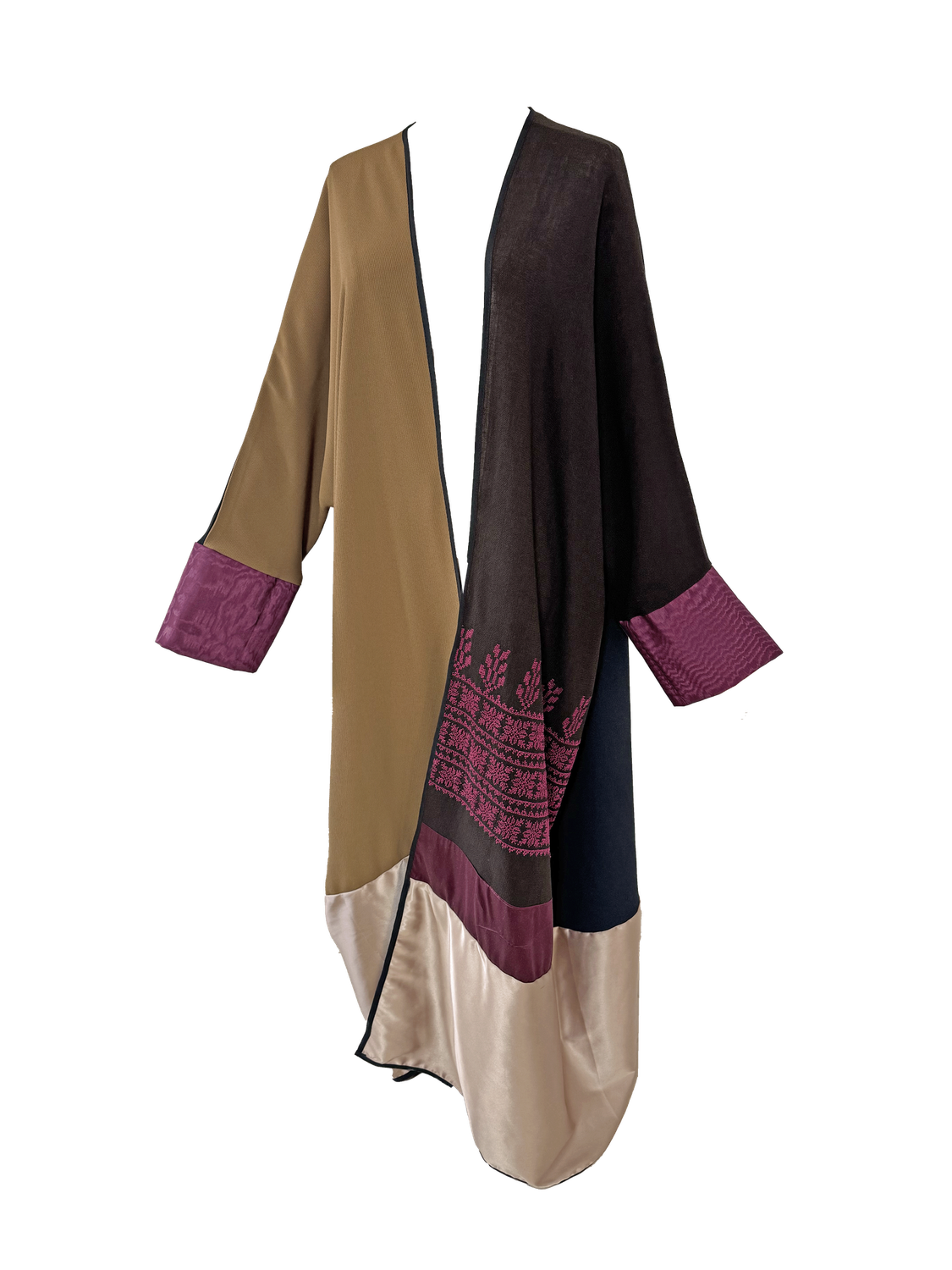 Long Abaya with Hand Embroidery in Brown, Camel and Purple