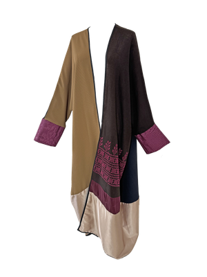 Long Abaya with Hand Embroidery in Brown, Camel and Purple