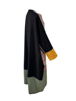 Long Abaya with Hand Embroidery in Pink and Green