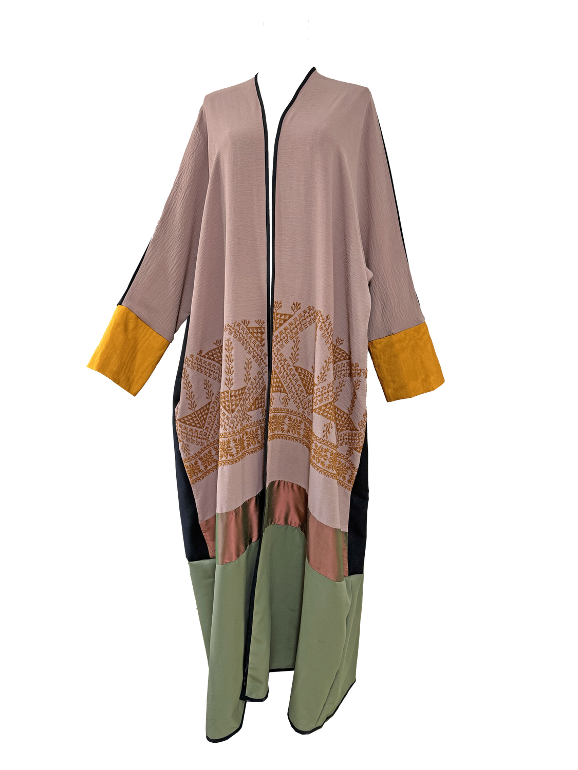Long Abaya with Hand Embroidery in Pink and Green