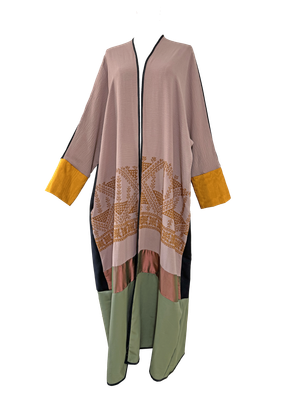 Long Abaya with Hand Embroidery in Pink and Green