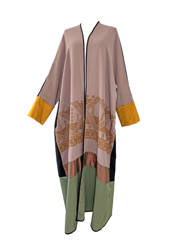 Long Abaya with Hand Embroidery in Pink and Green