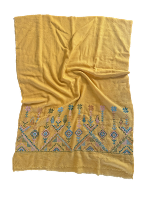 The Embroidered Scarf in Yellow Cashmere