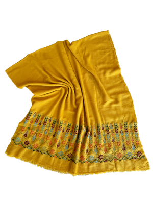 The Embroidered Scarf in Yellow Cashmere