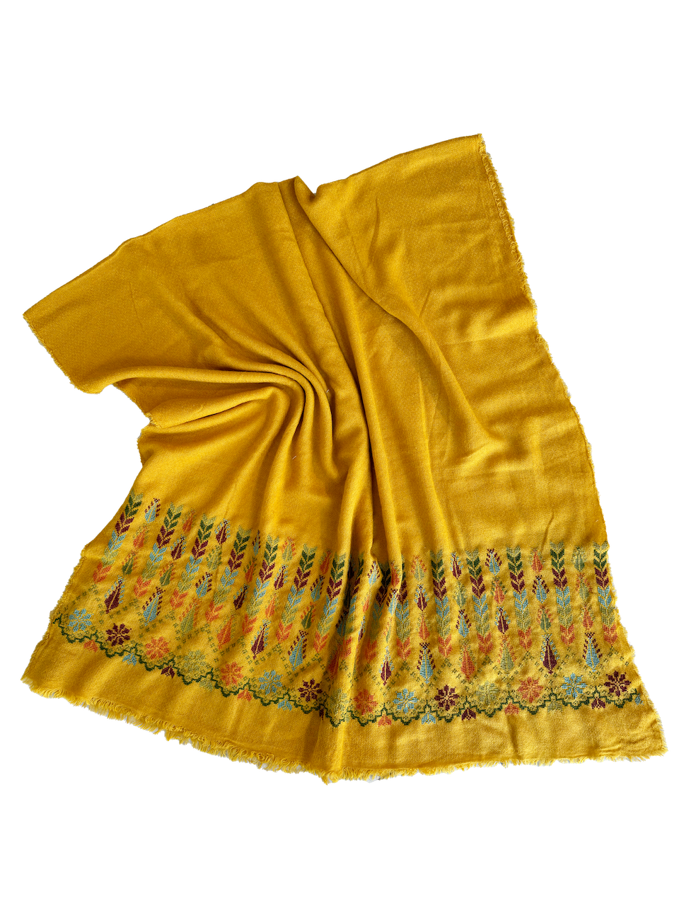 The Embroidered Scarf in Yellow Cashmere