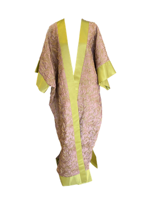 Pink Metallic Abaya With Green Silk Trim