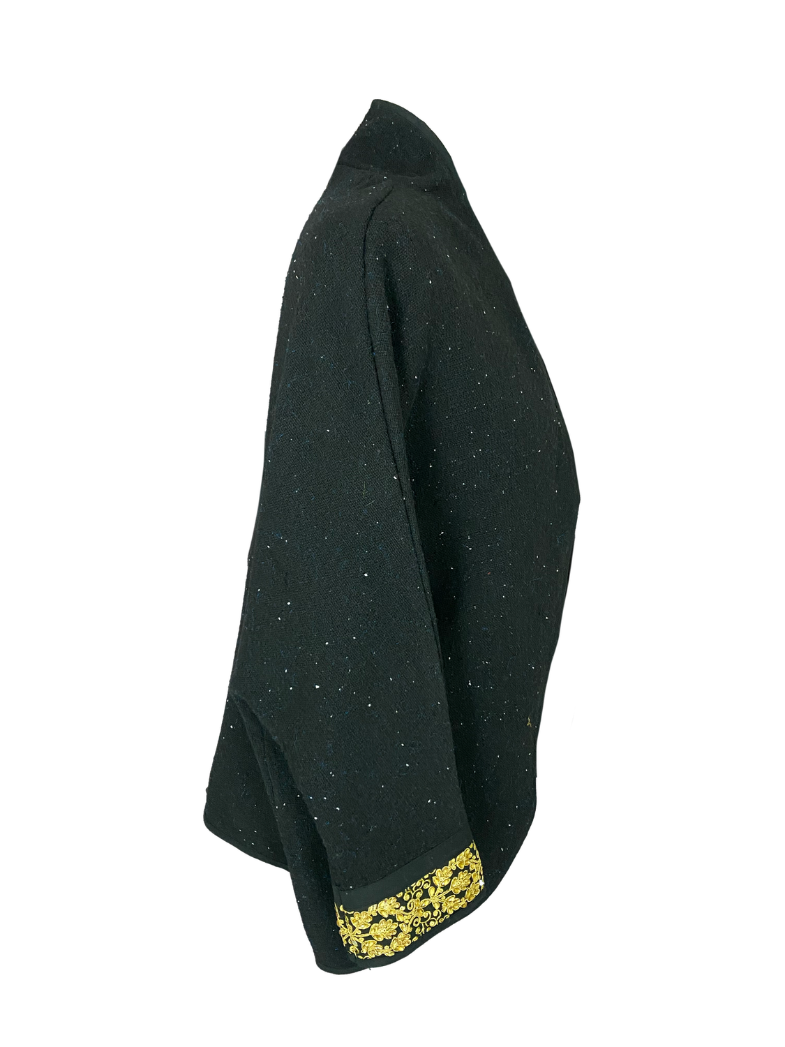 The Round Jacket in Black with White Polka Dots, Embroidery Style: Navy Blue and Gold