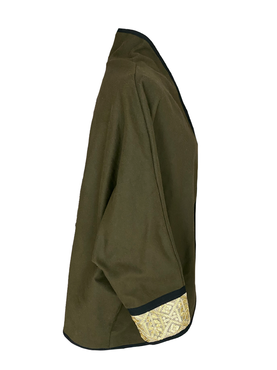 The Round Jacket in Brown with Machine Embroidered Cuffs, Embroidery Style: Gold