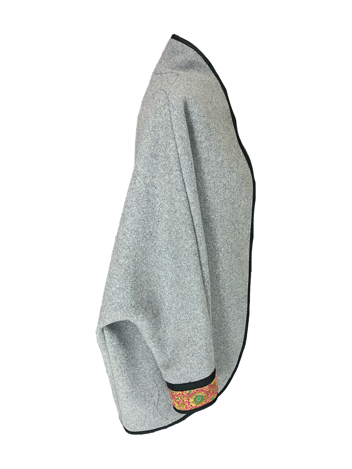 The Round Jacket in Grey with Machine Embroidery, Embroidery Style: Pink