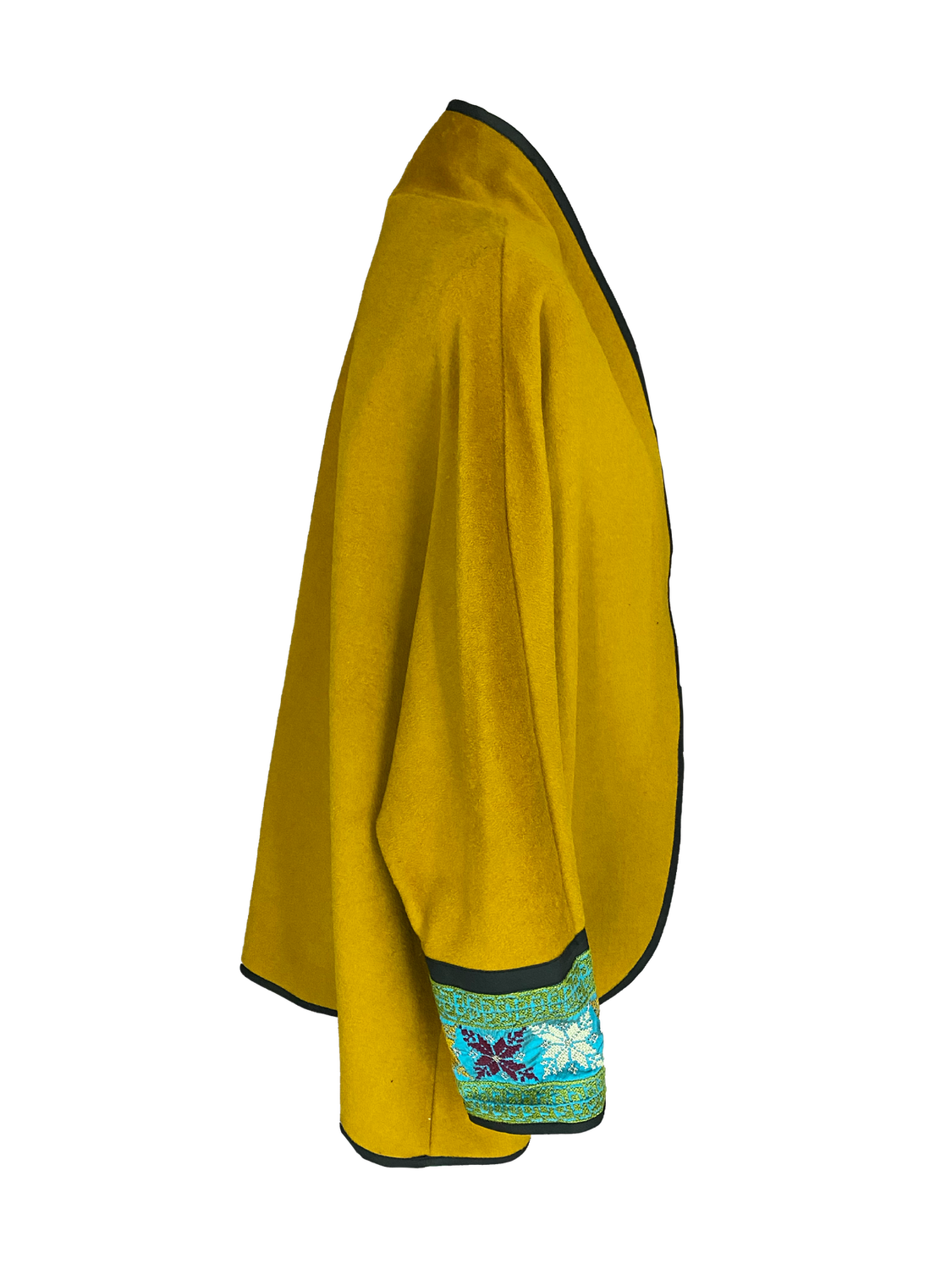 The Round Jacket in Yellow with Hand Embroidery, Embroidery Style: Blue