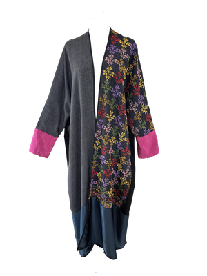 The Long Abaya With Heavy Hand embroidery in Black and Grey With Rainbow Embroidery