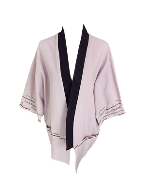 The Short Sleeve Linen Jacket With Heavy Hand Embroidery in Dark Purple