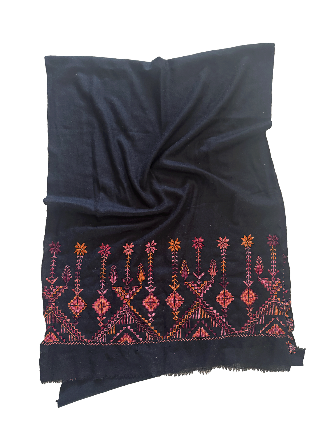 The Embroidered Scarf in Black Cashmere