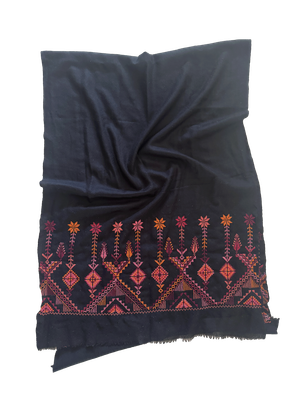 The Embroidered Scarf in Black Cashmere